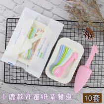 Cake plate Plastic disposable baking cake knife and fork plate set Birthday cake knife and fork plate set 10 sets
