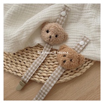 Ins Han Feng cute stereo bear head nipple chain plaid nipple clip molar toy anti-drop chain accessories