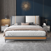 ka da Nordic modern minimalist zhen leather bed master nuptial bed ins light luxury Minimalist soft bed 1 8 meters double Wood