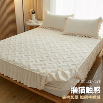 Winter thickened cotton bed hats plus velvet bedspread single piece milk coral velvet mattress cover flannel bed single set skirt