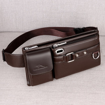 Baodi kangaroo leather mens fanny pack mobile phone bag multi-function large-capacity mens chest bag casual cowhide messenger bag trend