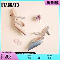 Thagatu Summer New Fairy shoes mercerized satin fine heels and shoes women Baotou sandals 9NW18AH1