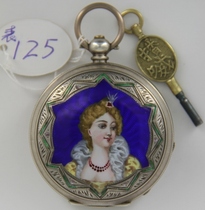 Full product phase silver double-sided Western beauty enamel pocket watch (antique watch family)