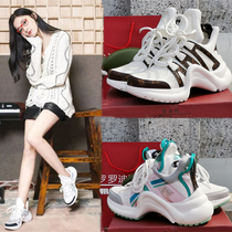 Bow bottom father shoes ins tide women 2021 New Net red thick-soled sports shoes thin leather casual shoes