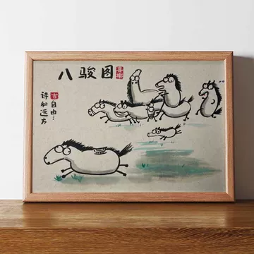 中国美術  中国近現代画家  美術教育家『 徐悲鴻 八駿圖 』掛け軸 紙本 徐悲鸿八骏图搞笑挂画-徐悲鸿八骏图搞笑挂画促销价格、徐悲鸿八骏图