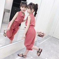 Girls summer clothes suit new childrens clothing Superocean girl Summer CUHK Trendy Bubble Sleeveless sleeves Casual Wear