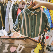 Plus velvet thick childrens autumn boys shirt 2021 new cotton autumn winter baby shirt striped coat
