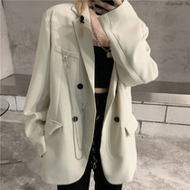 Small suit women 2021 new spring and autumn loose Korean version of Hong Kong style white casual suit autumn coat ins tide