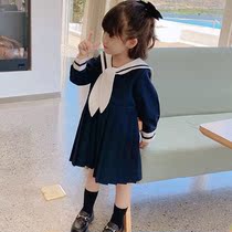 Girl dress 2021 Autumn New style childrens college style dress baby navy collar JK skirt Seaman suit