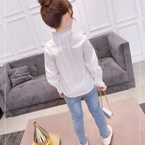 Girls Shirt Spring and Autumn 2021 New Winter Plus Velvet White Lace Blouse Children Long Sleeve base shirt