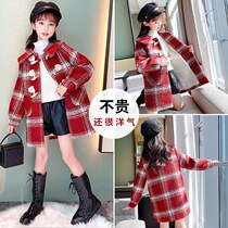 Girls winter style plus velvet coat 2021 New Korean version of thick wool coat little girl winter foreign style coat