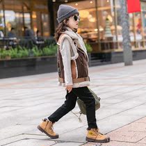 Girl rabbit plush vest wear 2021 New Childrens Big Boy foreign-style leather fur one-piece waistcoat autumn and winter