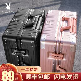 Playboy luggage travel small password universal wheel trolley case 20 women men durable 24 inch leather box 26
