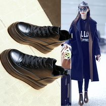  Leather thick-soled little man 2021 autumn booties new all-match inner height-increasing womens shoes British l plus velvet Martin boots