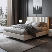 Leather bed light luxury modern simple leather bed Italian minimalist wedding bed 2 m x2 m big bed double master bedroom Net red bed