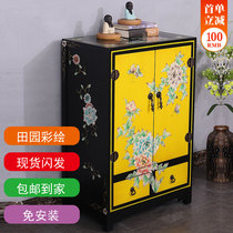 New Chinese shoe cabinet entrance cabinet foyer storage locker American painted retro pastoral decoration door partition cabinet
