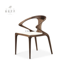 North American Black Walnuts Wood Casual Chair Pure Solid Wood Dining Chair Genuine Leather Leaning Back Chair Modern Minimalist Book House Office Book Chair