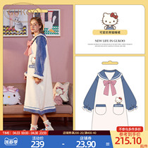 Gukoo Fruit Shell Sleeping Skirt woman Hello Kitty Home Autumn Winter Coral Suede Lady Pyjamas Sleeping Winter Sleeping Dress