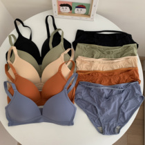 Spring and summer 2021 new non-rimmed small chest gathered bra womens double breast underwear base underwear two-piece suit