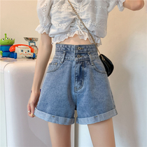 High waist denim shorts womens summer thin section 2021 new small A word loose crimped wide leg hot pants