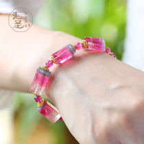 Natural Brazil rainbow watermelon candy tourmaline bracelet single circle canary tourmaline fairy fairy three circle beauty women