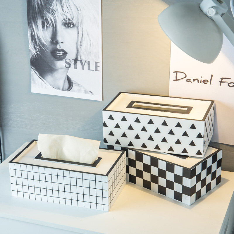 Nordic INS simple creative wooden tissue box European living room draw tray home napkin box box collection box