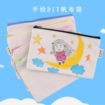 1 white graffiti pen bag diy kindergarten creative art childrens painting color handmade canvas bag coin purse