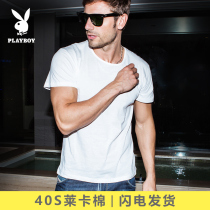 Playboy T-shirt Mens Cotton 2021 New Summer Blouse White Short Sleeve Loose Body Sneet base shirt