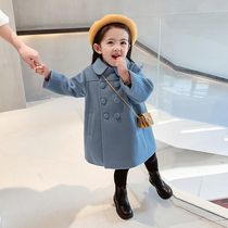 2021 girls coat autumn and winter hairy Twing thick foreign gas small children New Baby long woolen coat