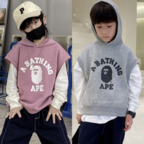 Spring Summer Days Department BAPE Childrens clothing Leisure maple male and female child pure cotton Even cap sleeveless jacket Shoulder Loose Jacket