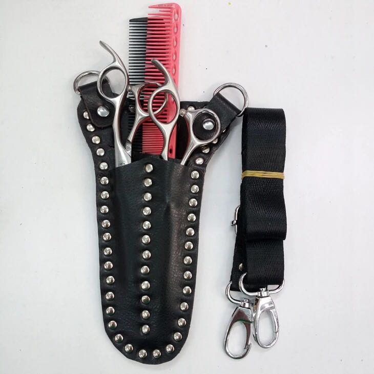 Hairstylist haircut scissors waist bag Professional triangle bag leather kit two hair scissors bag