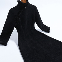 Qi Wei modified black cheongsam winter plus velvet thickened 2021 new vintage little man short a dress
