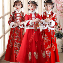 Girls' Hanfu Winter Dress Chinese Style Children's Ancient Dress Cheongsam Autumn and Winter Red Tang Dress New Year Dress
