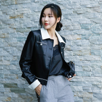 2021 new sheepskin leather jacket short motorcycle small blazer loose jacket womens spring and autumn leather