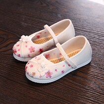 Hanfu embroidered shoes Girls children cloth shoes Old Beijing retro dance shoes Chinese style traditional white shoes soft sole spring