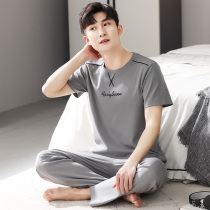 Mens Pajamas Summer Short Sleeves Trousers Cotton Casual Mens Spring And Summer Thin Homewear Solid Color Plus Size Set