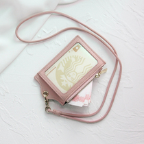 Leather work certificate card set campus bus subway card hanging rope hanging neck ultra-thin card bag one-piece student female