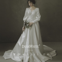 Dear White Prayer 2021 new female tailed satin vintage wedding bead chain Pearl heavy industry bridal dress