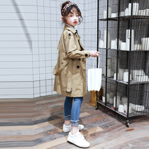Girls windbreaker in length 2021 new childrens autumn jacket English style middle child foreign style coat spring and autumn
