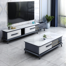 New rock panel TV cabinet coffee table combination light luxury modern simple size apartment marble living room retractable cabinet