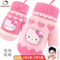 Hello kitty girl gloves winter warm plus velvet children children children Princess cute girl baby wool knitting