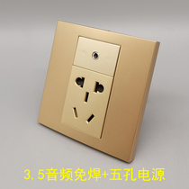 Champagne gold 86 type five-hole power supply with 3 5-hole headphone audio welding-free line 5-hole plus single-hole headphone screw line panel