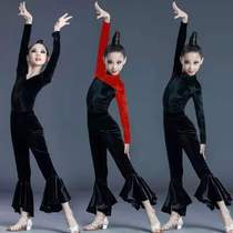 Childrens Latin dance clothes autumn and winter practice clothes womens childrens competition clothes girls velvet long sleeve performance training suit