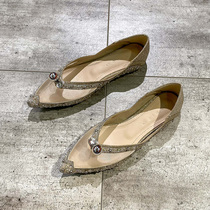 Fan-style pointed single shoe woman 100 lap 2022 Summer string Everest Genuine Leather Fairy gentle Four Seasons Ladle Shoes Woman