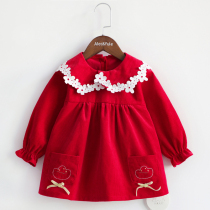 Female baby cotton coat baby anti-dirty food clothes garden Princess autumn and winter children corduroy waterproof anti-dressing