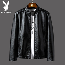 Playboy stand-up collar leather mens fashion handsome 2021 new autumn and winter leather clothes jacket jacket motorcycle suit