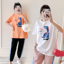Pregnancy maternity dress Xia suit out of fashion Fashion Net Red Pregnant Woman Blouse Korean version slim fit short sleeve T-shirt pregnant woman 90% pants