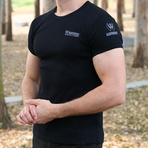 Summer outdoor military fans short sleeve T-shirt mens slim cotton round neck wear-resistant black half sleeve fitness sports training shirt