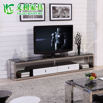 Simple modern marble TV cabinet Tempered glass surface stainless steel small household audio film and television cabinet Coffee table floor cabinet