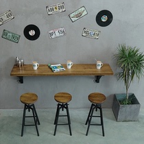 Solid wood shelf table Wall-mounted laminate bar table and chair combination Bar table Milk tea shop wall high foot narrow table